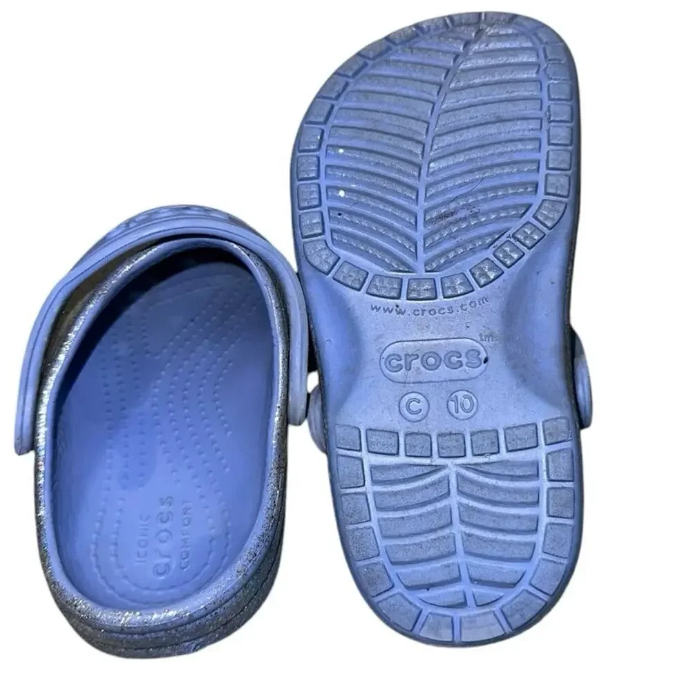 Crocs Kids Classic Glitter Clogs Blue Charm Shoes C10 Toddler